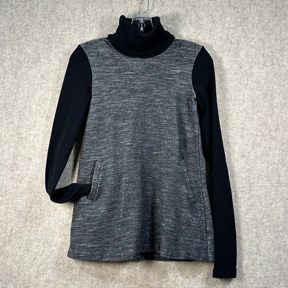 Theory - Dorothy Wool Blend Turtleneck Sweater Tunic Marled Black Gray - Size 2